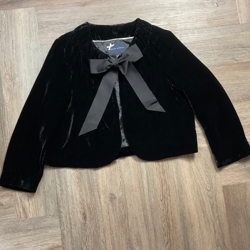 Banana Republic Jacket Bolero Womens Black 6 Velvet Bow Silk Blend Cropped Cape